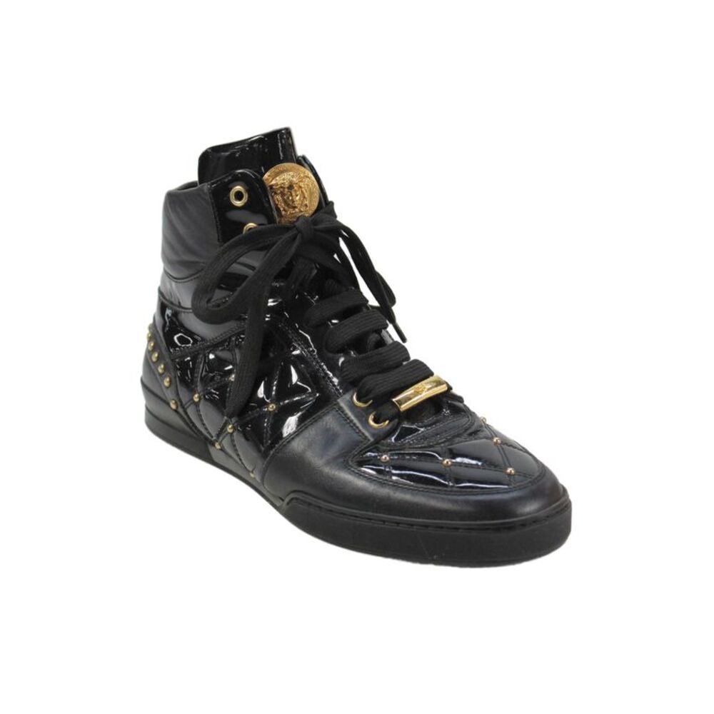 Versace Womens Leather Embellished High Top Sneakers Black Size 8.5